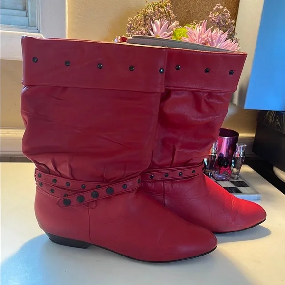 Vintage 1987 Leather Red Slouch Boots - Picture 13 of 13